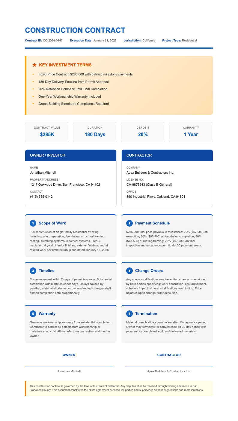 professional construction contract investment research report
